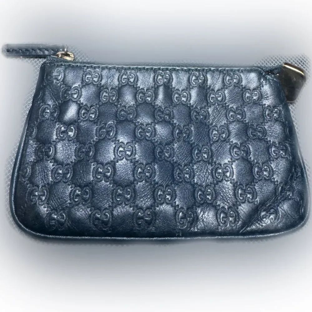 Auth GUCCI Navy Guccisima Zip Coin Purse Key Chain Excellent Preloved Pouch